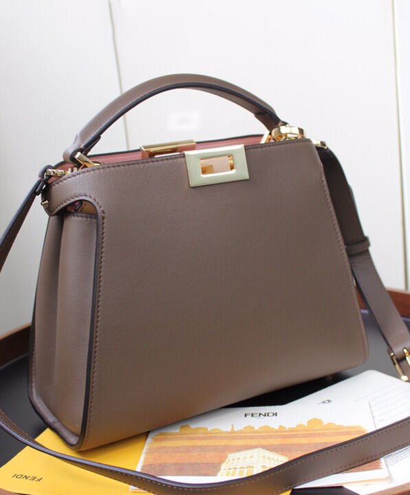 Fendi Peekaboo Iconic Essentially Leather Bag 8BN302 Coffee